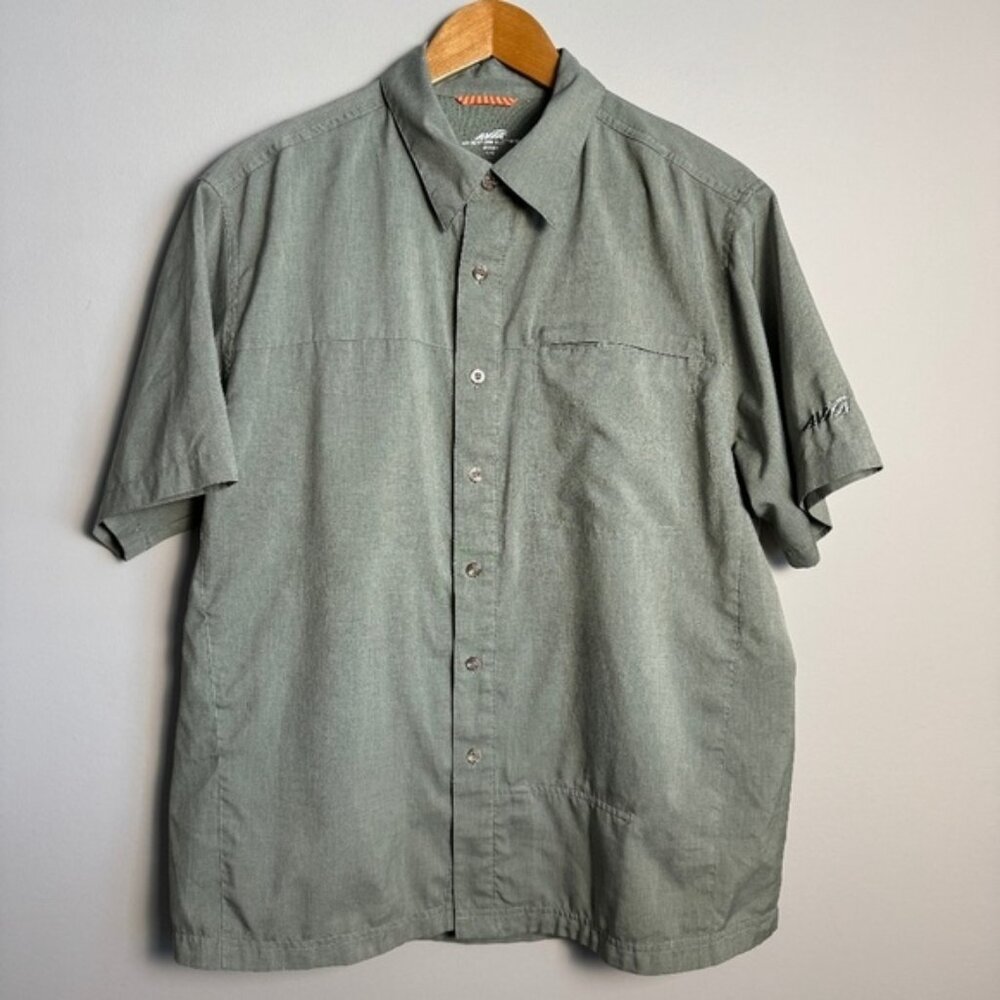 AVIA Adventure Clothing Men's Short Sleeve Performance Button Up Shirt Green‎ L